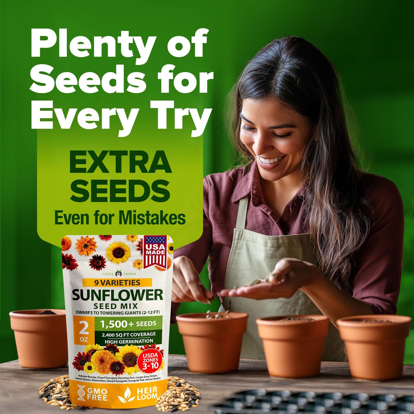 HOME GROWN Sunflower Seeds Mix Pack 1,500+ 9 Colorful Varieties of Sun Flower Seeds to Plant - 2-10ft Tall Plants, Pollinator Friendly π‘π’π‘-ππ π’ π¨π¦π β Easy to Grow, High Germination
