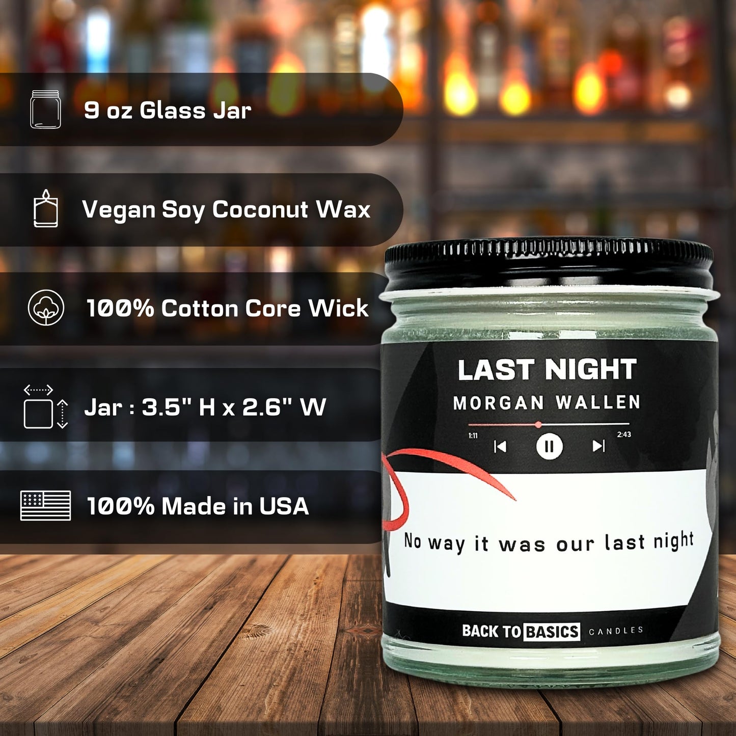 Back to Basics Candles | Last Night - 9oz Soy Wax Fir Balsam Scented Candle for Home Decor, Birthday Gifts for Women, Men, Best Friend | Relaxing Aromatherapy Made in USA