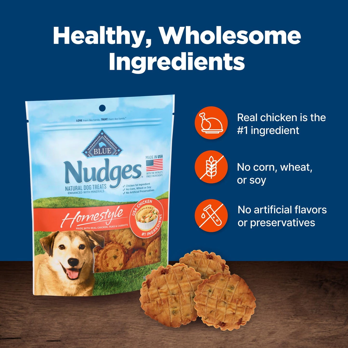 Blue Buffalo Nudges Homestyle Natural Dog Treats Made with Real Chicken, Made in the USA, Chicken, 10-oz Bag