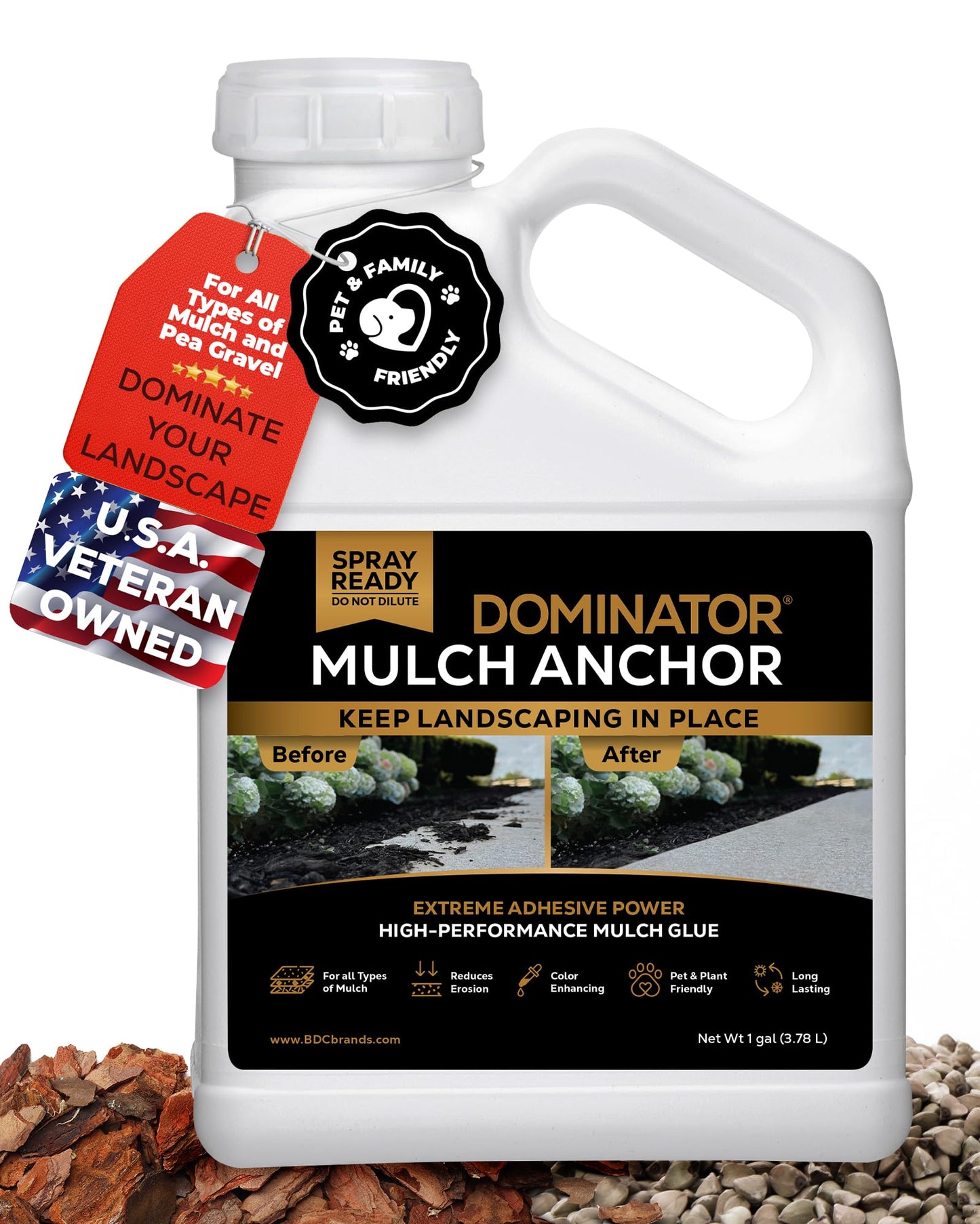 Dominator Mulch Anchor 1 Gallon - Mulch Glue & Gravel Binder, Rock Glue for Landscaping, Pea Gravel & Bark, Strong Stabilizer & Stone Glue Adhesive, Made in The USA