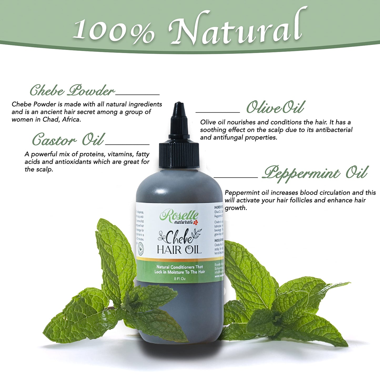 Roselle Naturals Chebe Oil for Hair Growth for Black Women, Chebe Oil Hair Growth Products Made in USA 8 Fl Oz - Chebe Powder Chebe Hair Grease for Stronger, Longer, Thicker Hair.
