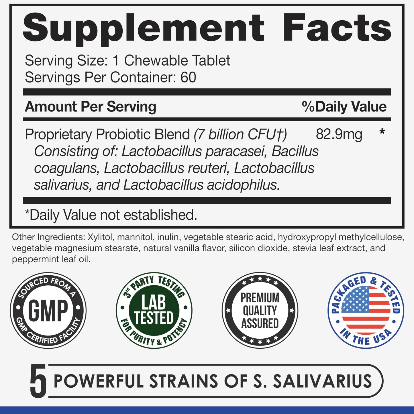 Tuthi Oral Probiotics for Mouth Bad Breath Treatment for Adults - Dental Probiotics for Teeth and Gums - Oral Health Probiotics - 60 Lozenges Peppermint Flavor