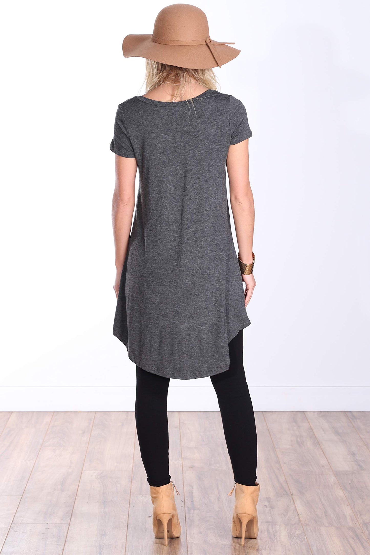 Popana Womens Short Sleeve Summer Tunic Tops to Wear with Leggings Loose Fit Made in USA Charcoal