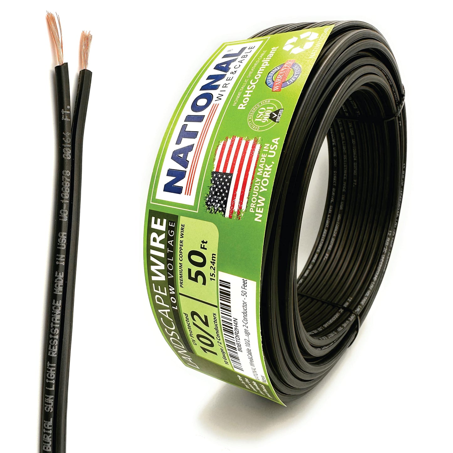 NATIONAL Wire&Cable 10/2 Low Voltage Landscape Lighting Wire - Made in USA - 10-Gauge 2-Conductor - 50 Feet