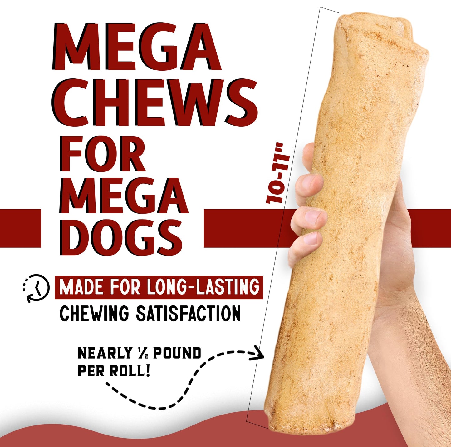 Canine Chews 10-11" Chicken Broth MEGA Retriever Rolls (10 Pack) Natural Rawhide for Big Dogs - Long-Lasting Dog Chew Treats for Aggressive Chewers - Odor-Free - Extra-Large