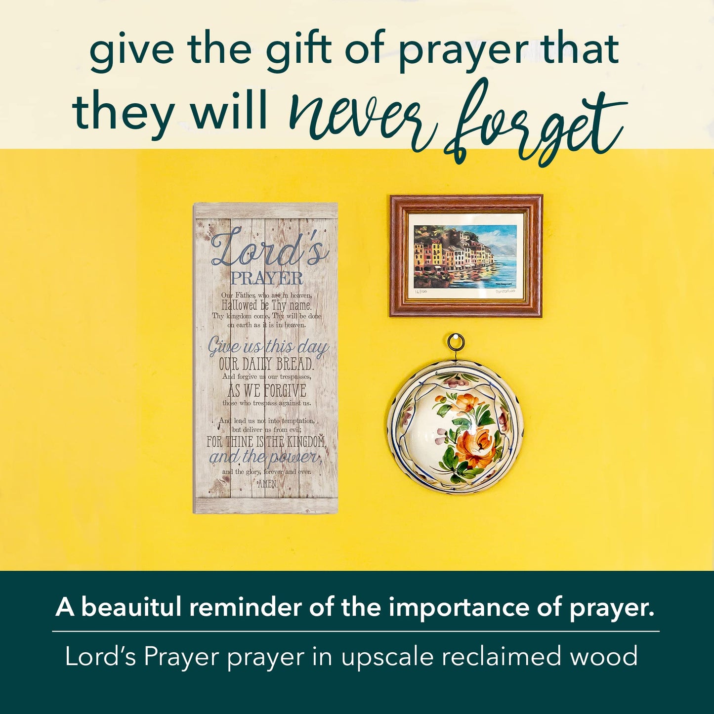 DEXSA Lord's Prayer Wood Plaque - Made in the USA - 5.5x12 - Frame Wall Hanging Decoration | Our Father, who art in heaven, hallowed be Thy name. Thy Kingdom come | Christian Family Home Decor Saying