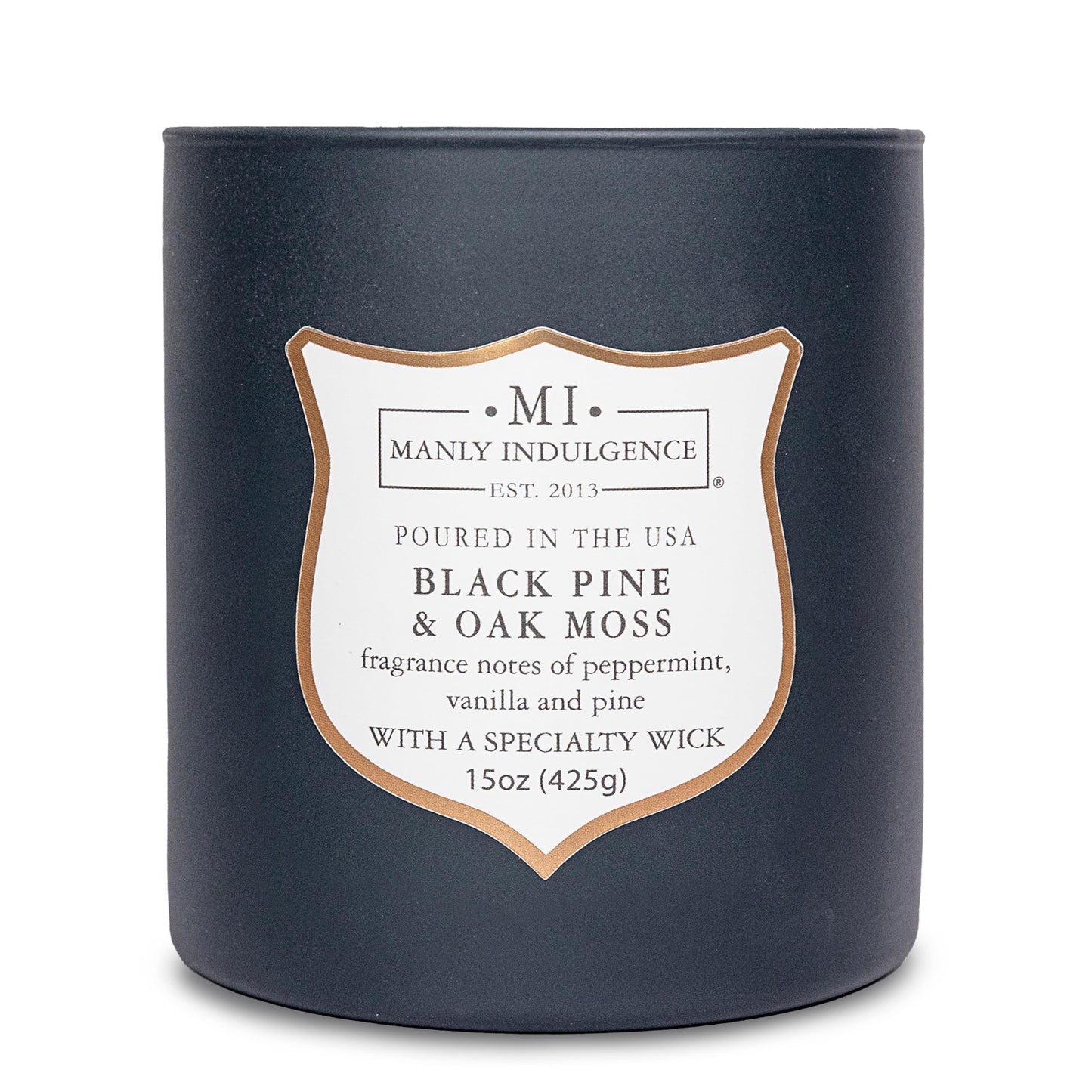 Manly Indulgence Black Pine Oakmoss Scented Candles for Men, 15 oz Wooden Wick, Fathers Day Candle, 60H Burn, Candles for Home Scented - Made in The USA