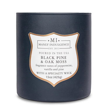 Manly Indulgence Black Pine Oakmoss Scented Candles for Men, 15 oz Wooden Wick, Fathers Day Candle, 60H Burn, Candles for Home Scented - Made in The USA