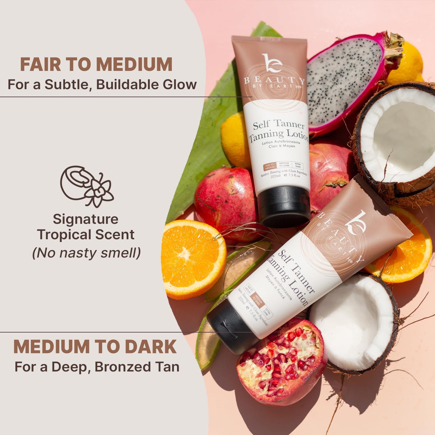 Beauty by Earth Self Tanner - USA Made with Natural & Organic Ingredients, Moisturizing Self Tanning Lotion with Aloe Vera & Coconut for a Natural Glow, Streak-Free Fake Tan