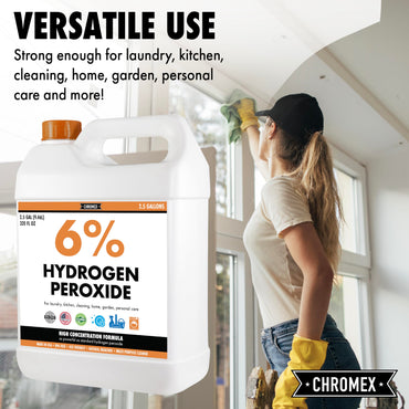 Chromex 6 Percent Hydrogen Peroxide, Food Grade, Home, Kitchen, Bath Cleaner, Laundry, Whitening, 2.5 Gallons