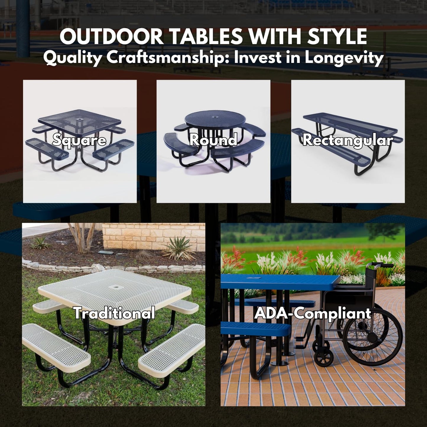 Coated Outdoor Furniture Heavy-Duty Portable Outdoor Kids Table with Umbrella Hole, Punched Steel Kids Picnic Table, Commercial-Grade, Made in America (46 In, Square, Childrens, Textured Dark Green)