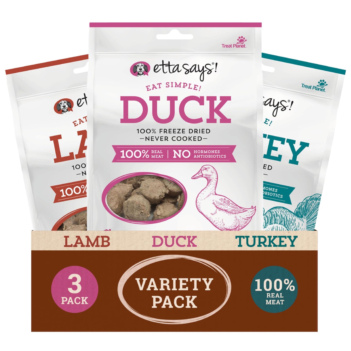 etta says! Eat Simple Freeze-Dried Dog Treats - 100% Natural Variety Pack - Duck, Turkey, and Lamb Protein - Made in USA (2.5 oz Pack of 3)