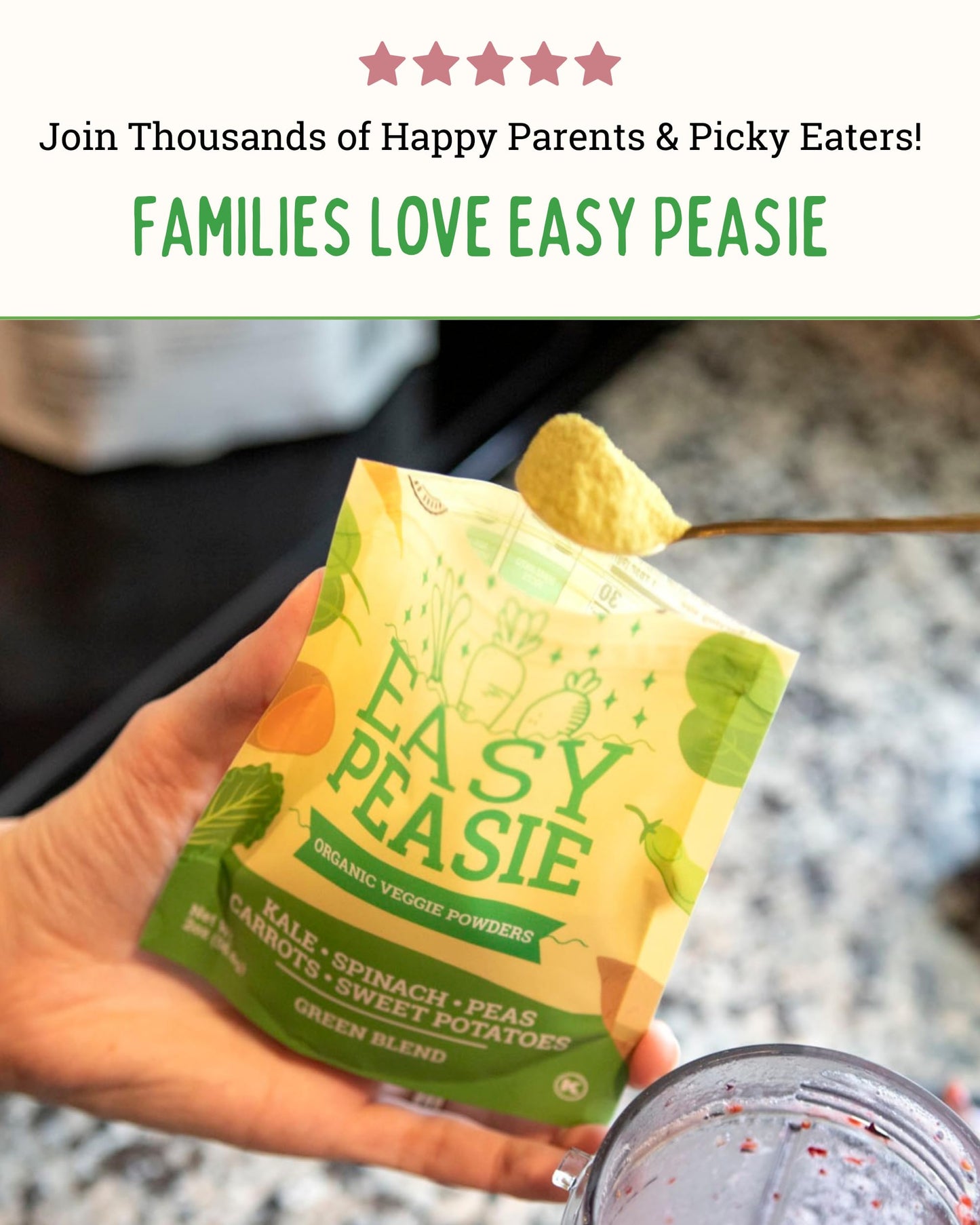 Easy Peasie Organic Veggie Powder – Green Blend – 5 oz Pouch – Vegetable Powder for Kids and Picky Eaters – Add to Meals and Smoothies