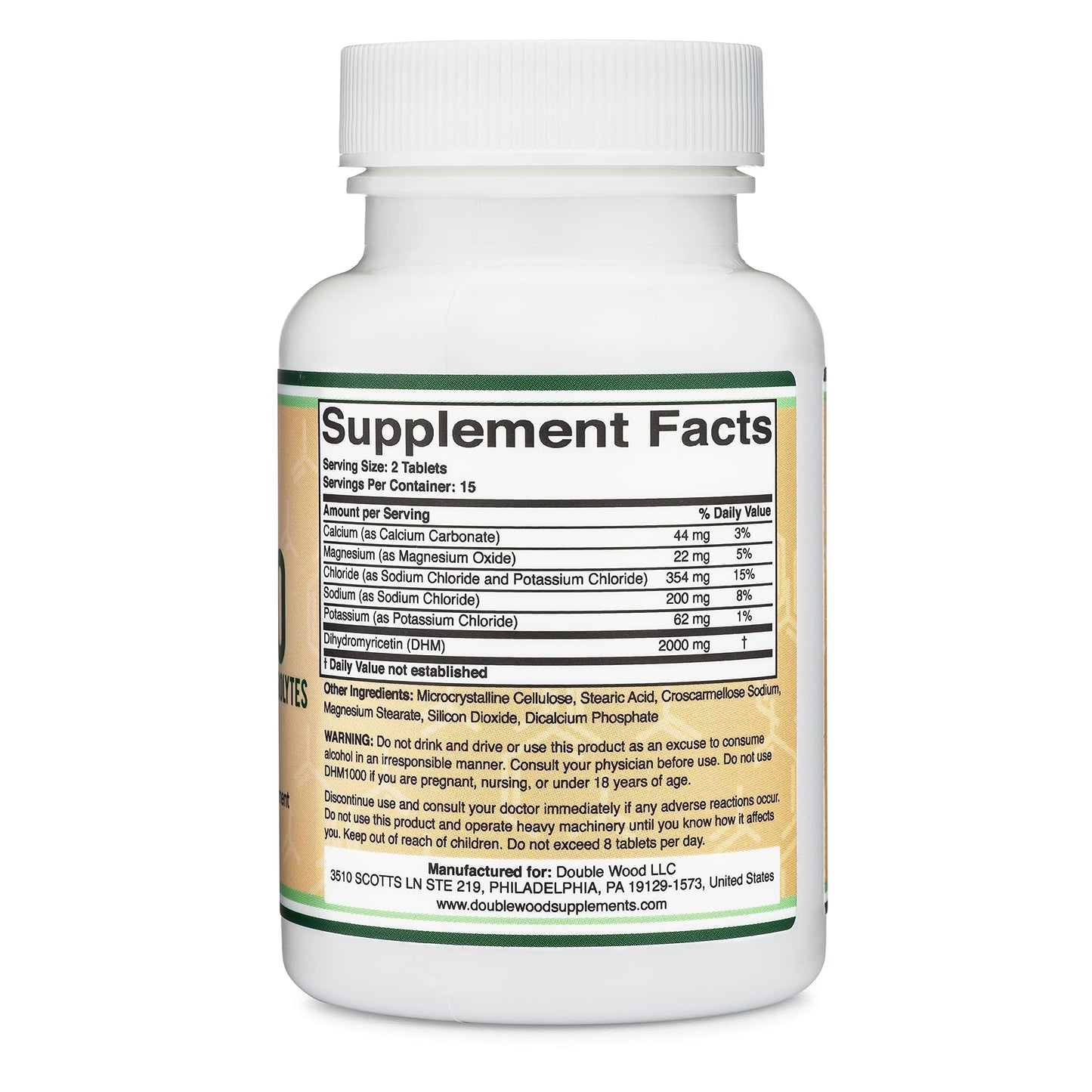 DHM1000 Dihydromyricetin (DHM) Tablets - Most Powerful DHM Supplement on The Market - 1,000mg (30 Count) Enhanced with Electrolytes for Hydration and Liver Support by Double Wood