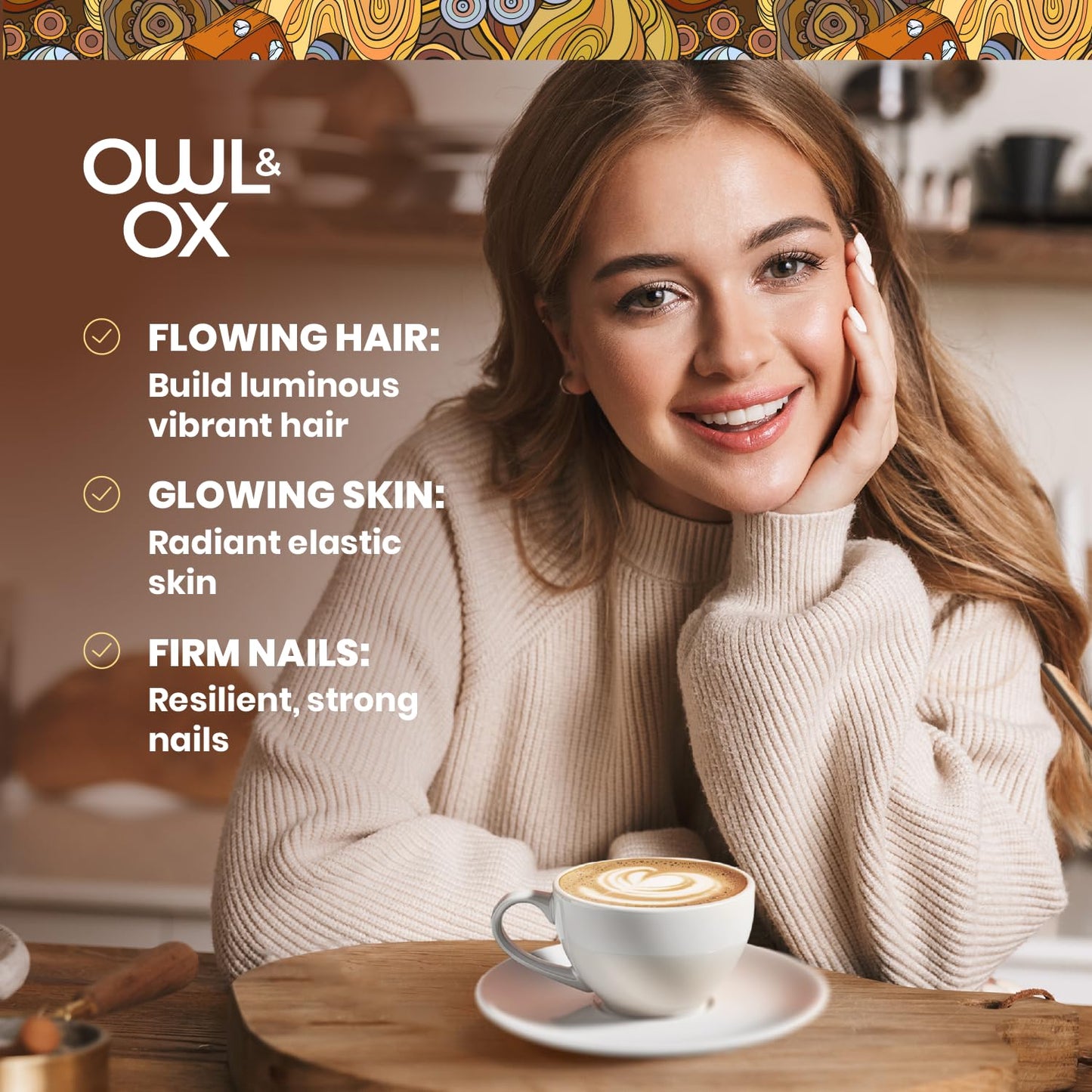 Owl & Ox Collagen Coffee Creamer Biotin-Infused for Healthy Hair, Skin & Nails | Keto, Dairy-Free, Sugar-Free, Gluten-Free | Liquid Salted Caramel | 30 Servings
