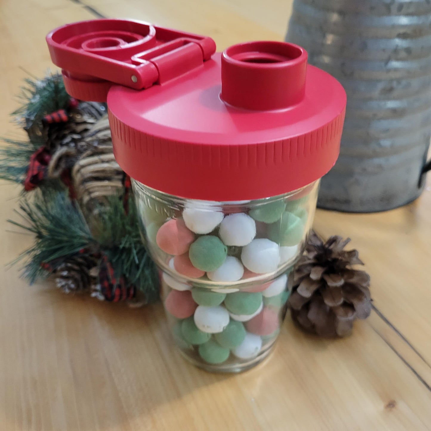 Brewing America Nesting Jar with Drinking Lid as Travel Cup, 1 Pint (16 oz) with Red Pouring Lid on Wide Mouth Ball Nesting Mason Jar, USA-Made To Go Drink Cup, 1-Pack