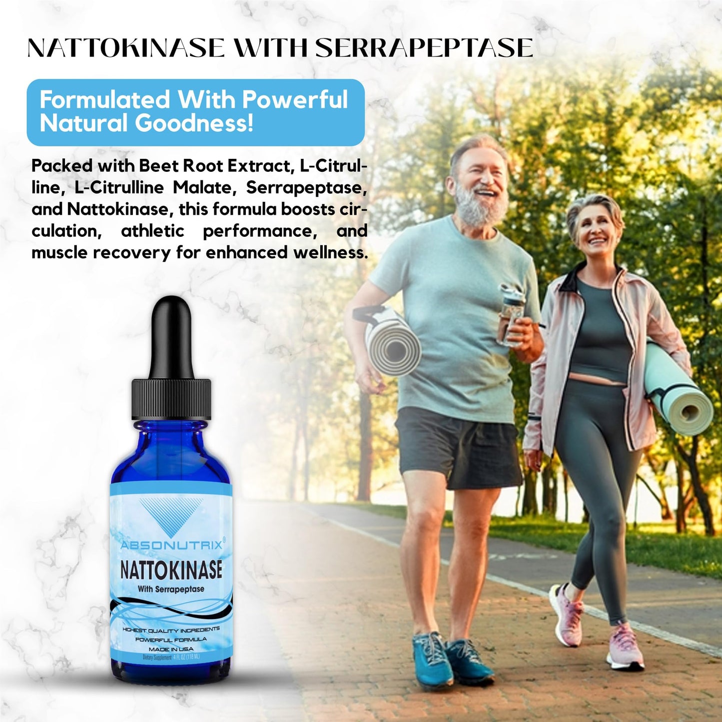 Absonutrix Nattokinase with Serrapeptase Supplement Liquid Drops - A, 390 mg, 4 FL OZ Liquid, 302 Servings, Made in USA, Beet Root Extract, Gluten-Free, Non-GMO, GMP Certified