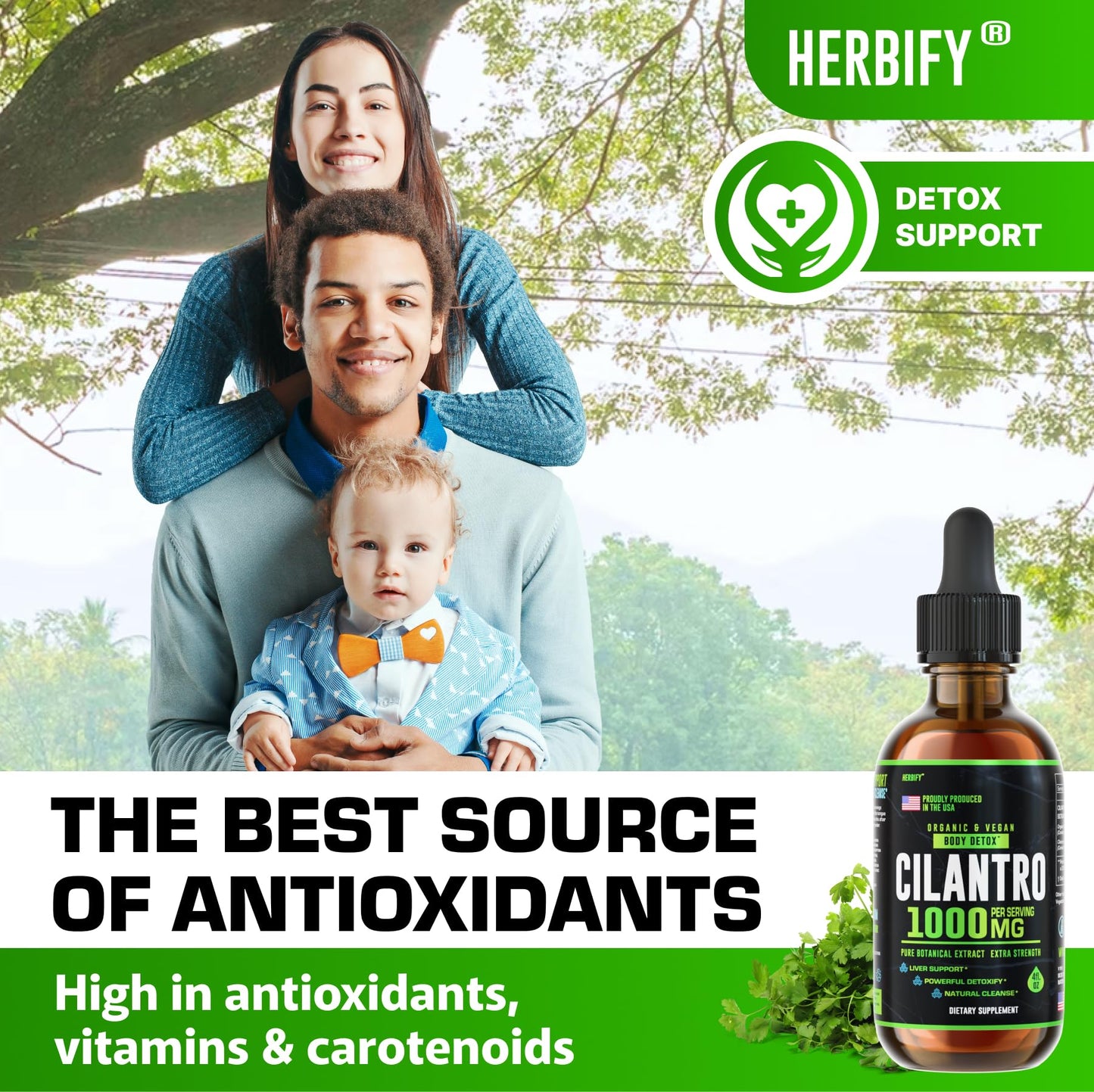 HERBIFY Cilantro Tincture - Herbal Cilantro Supplement for Detox - Rich Source of Antioxidants - Supports Heart and Body Cleanse - Made in USA - Cilantro Extract 4 Fl Oz