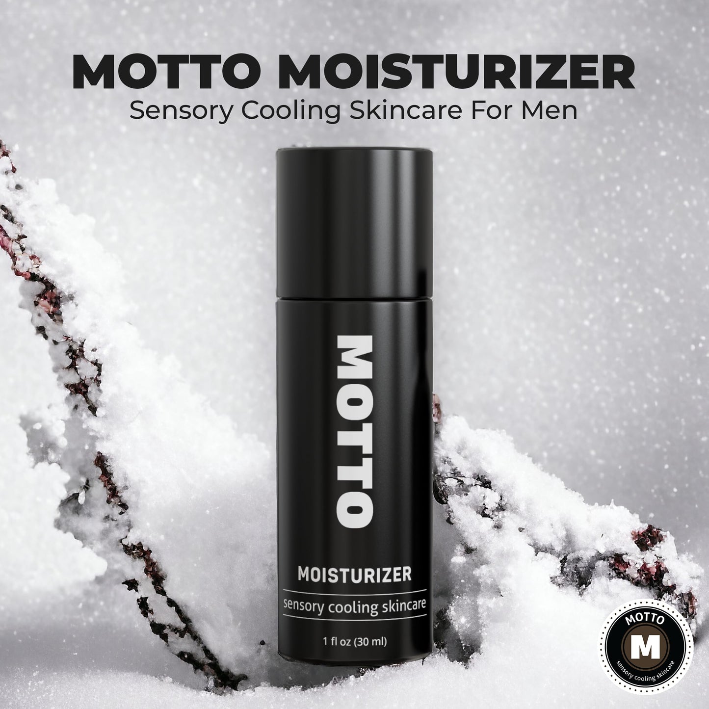 MOTTO Mens Face Cream Moisturizer- ICE-COLD - Made in USA - Hyaluronic Acid, Vitamin E, Menthol, Peppermint, & Eucalyptus, Coffee Seed Extract, Day & Night Moisturizing, 1 oz