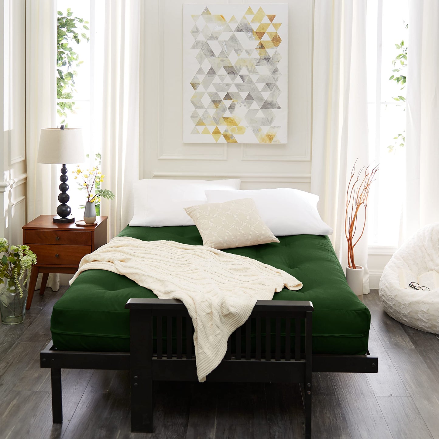 Mozaic Full Size 8-inch Cotton Twill Gel Memory Foam Futon Mattress, Hunter Green