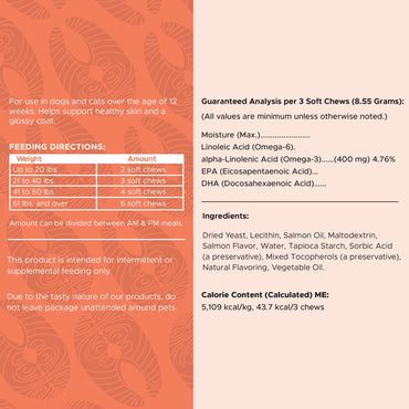 Salmon Oil for Dogs - Soft Chew Omega Treats for Skin and Coat - Fish Oil Blend of Essential Fatty Acids, Omega 3 and 6, Vitamins, Antioxidants and Minerals - Made in USA