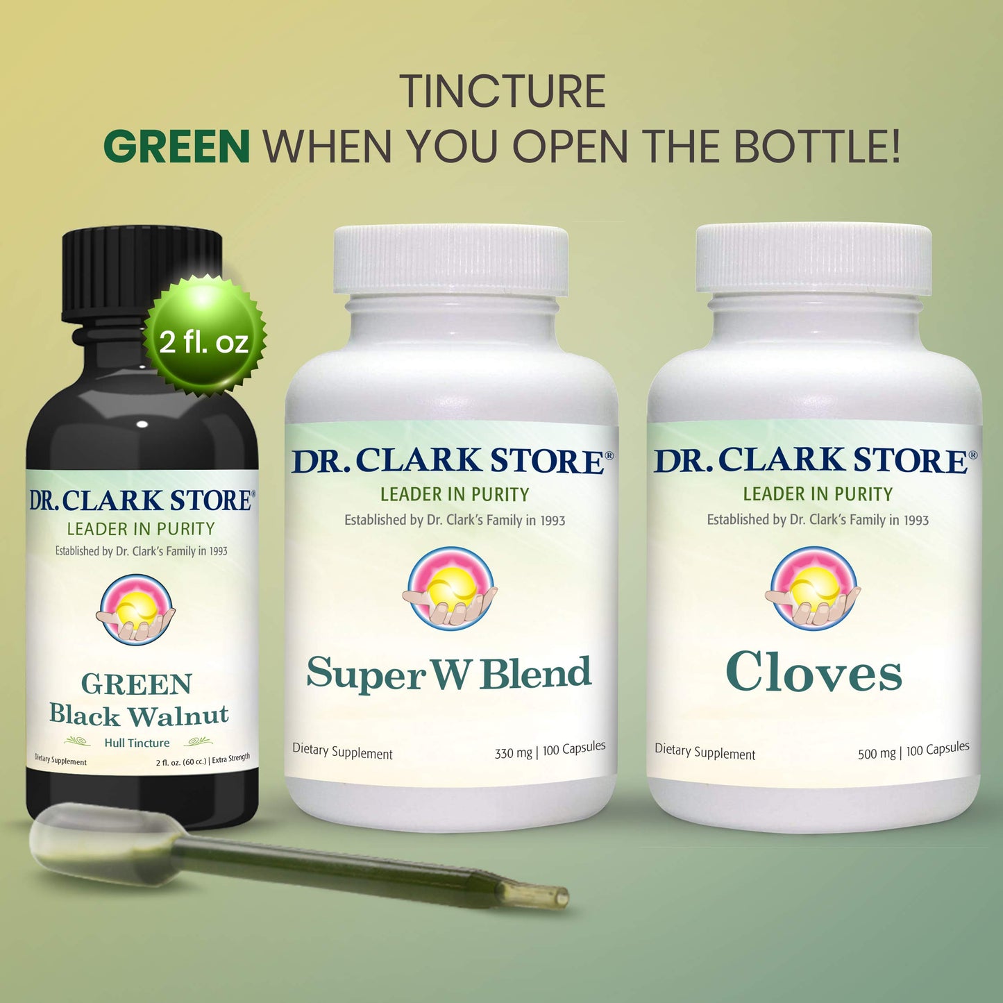 Dr Clark Store Intestine Support & Cleanse Kit - with Original Green Tincture from Black Walnut Hulls, Wormwood, and Cloves-Helps Maintain Optimum Intestinal Function