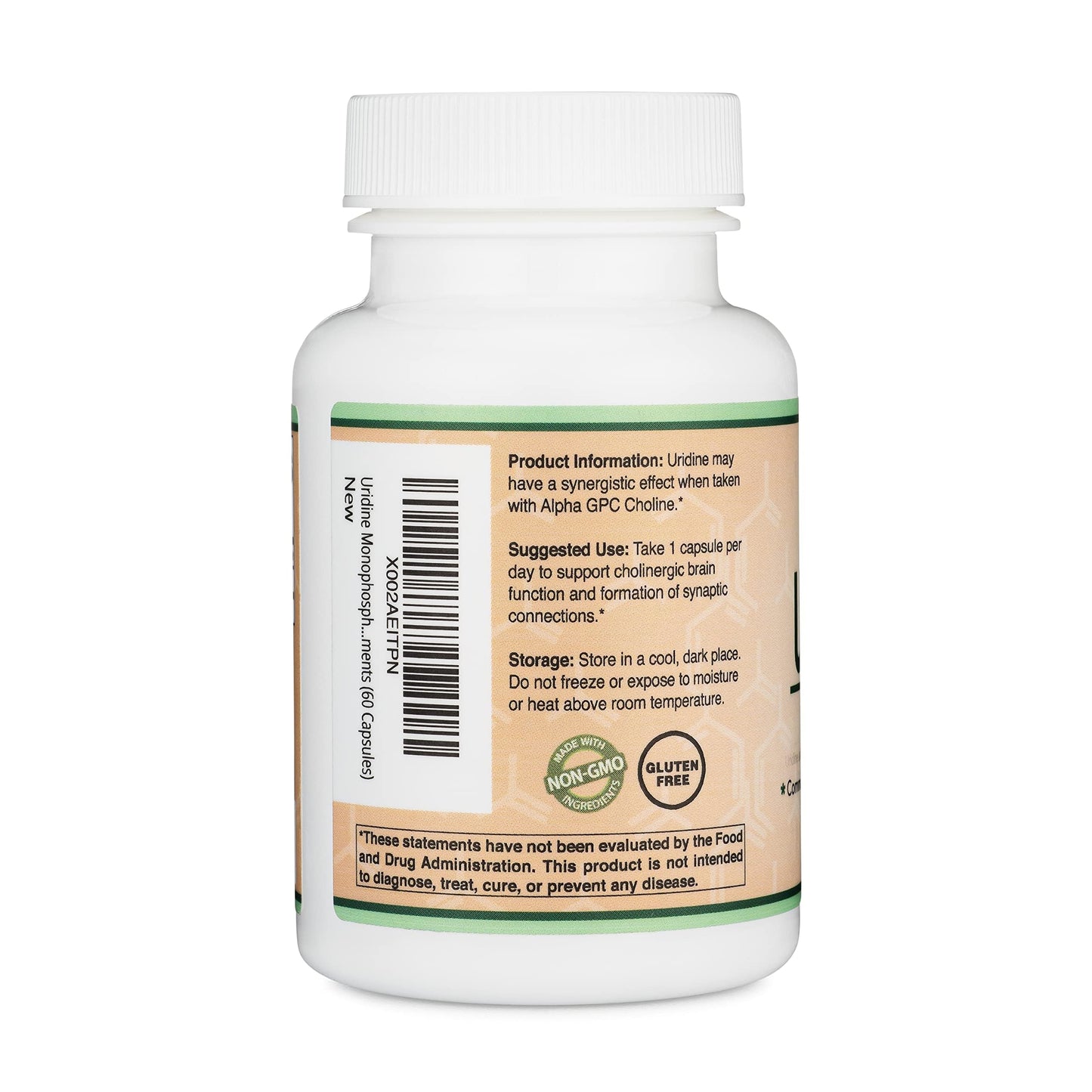 Uridine Monophosphate - Third Party Tested (Choline Enhancer, Beginner Nootropic) (300mg, 60 Capsules) Synergy with Alpha GPC Choline for Brain Health and Memory by Double Wood