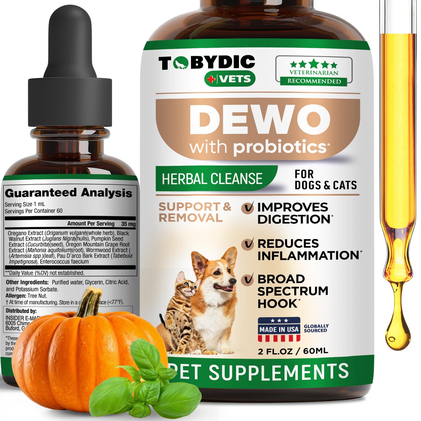 Tobydic Broad Spectrum Herbal Intestinal Defense with Probiotic for Cats & Dogs - Natural Support Helps to Remove Toxins - Supplement Drops - Made in USA