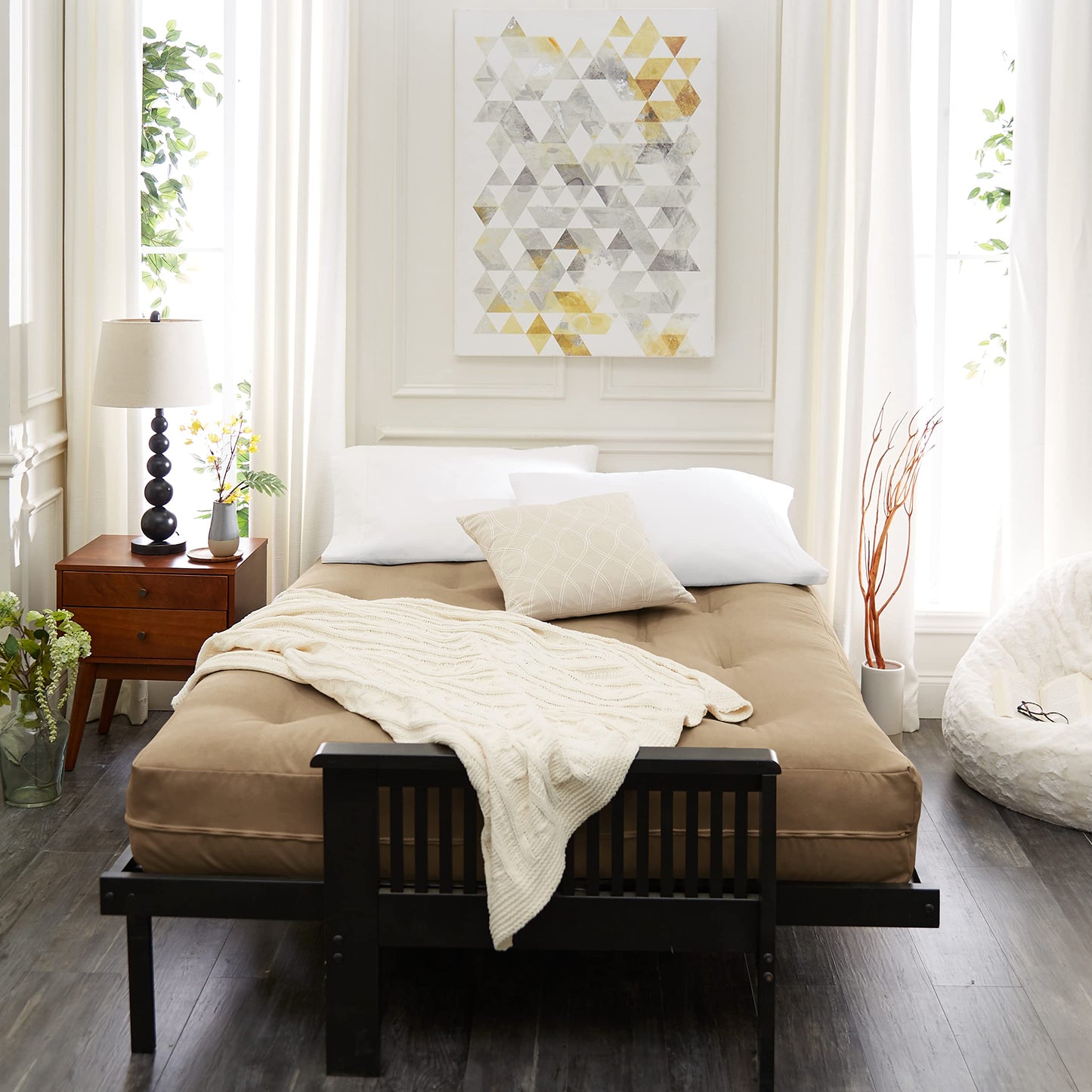 Mozaic Full Size 8-inch Cotton Twill Gel Memory Foam Futon Mattress, Khaki