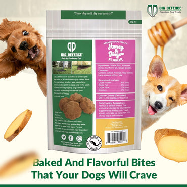 Dig Defence Premium Dog Treats - Honey/Ginger and Carrot/Peanut Butter, Natural Ingredients, Baked Gourmet Snacks for Small & Big Dogs, Healthy Training Treat, 2 Pack