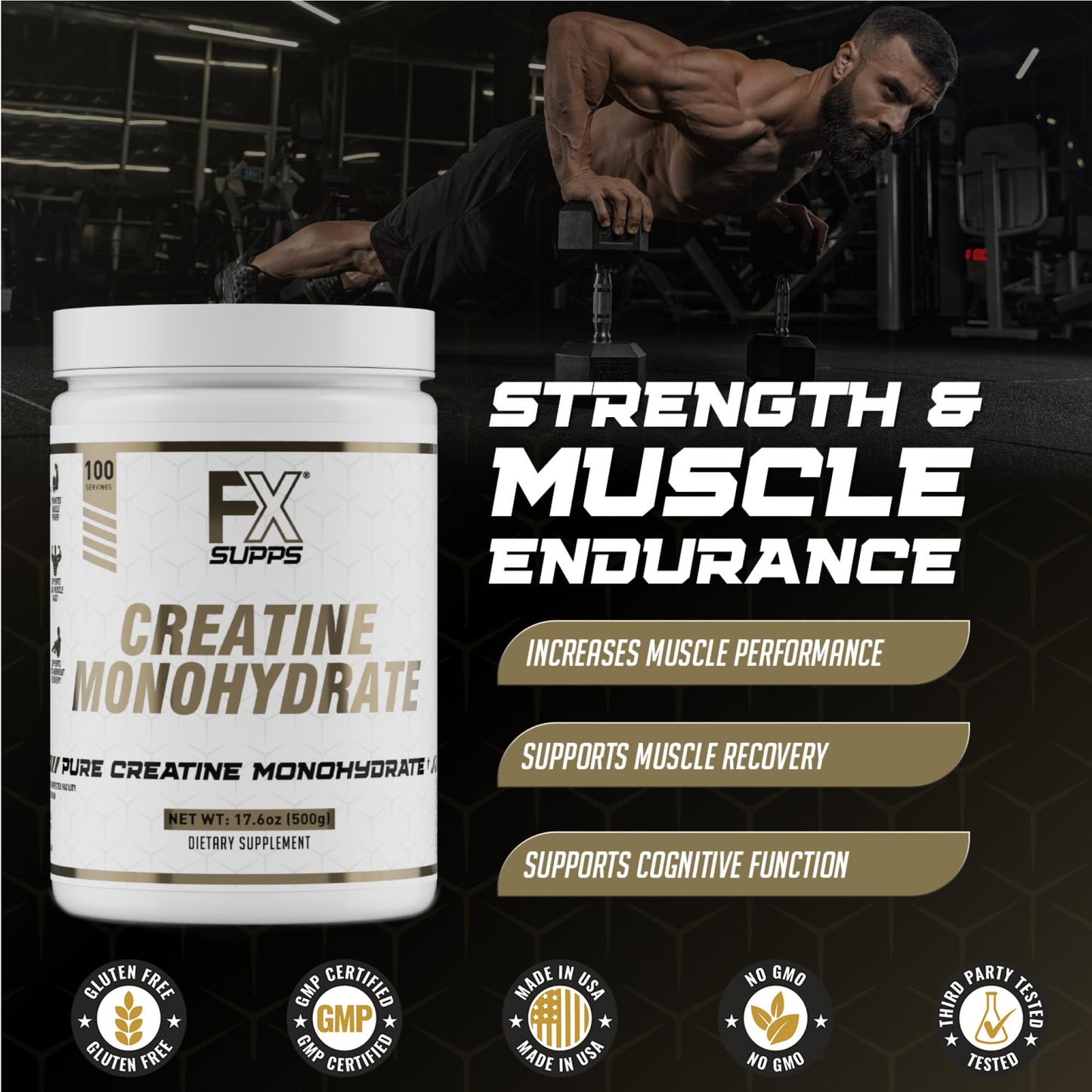 FXSUPPS Creatine Monohydrate Powder | Unflavored Micronized Creatine Powder | Fast-Absorbing Keto-Friendly Micronized Creatine Monohydrate | Creatine Powder for Muscle Gains and Recover