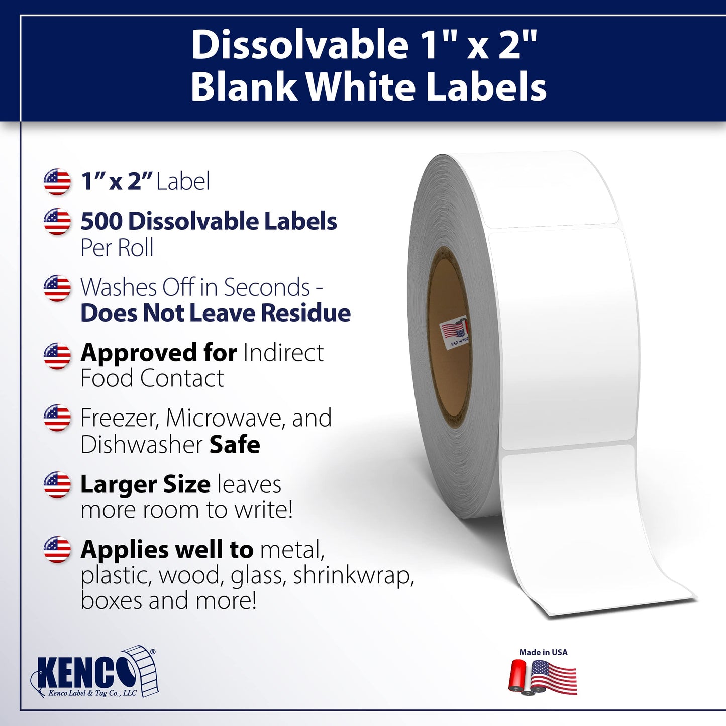 Blank White 1 X 2 Dissolvable Food Labels - Washes Off Qucikly No Residue - for Food Prepe and Rotation, Canning and More! Made in The USA