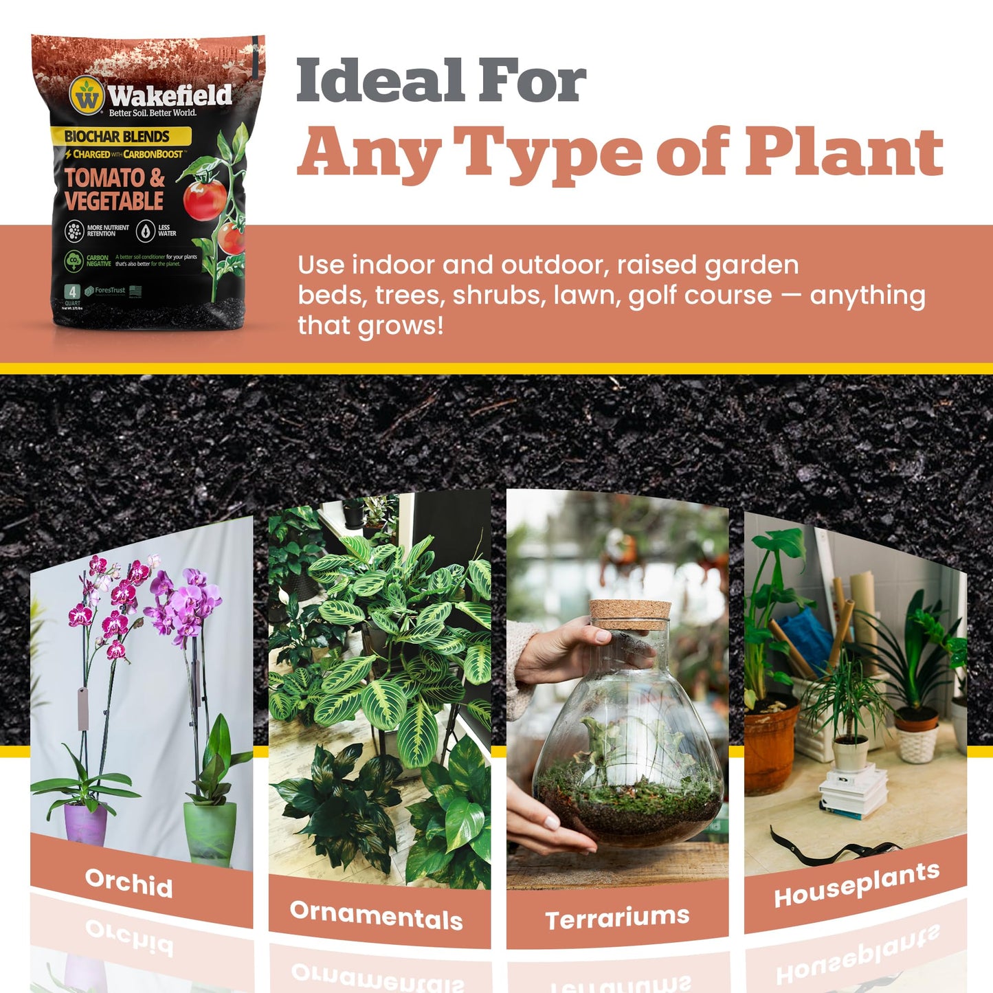Wakefield Premium Biochar Blend – Organic Potting Soil for Vegetables, Tomatoes & Gardens – Potting Mix Enriched with Humic Acid & CarbonBoost – Versatile Top Soil for Indoor & Outdoor Plants-4quarts