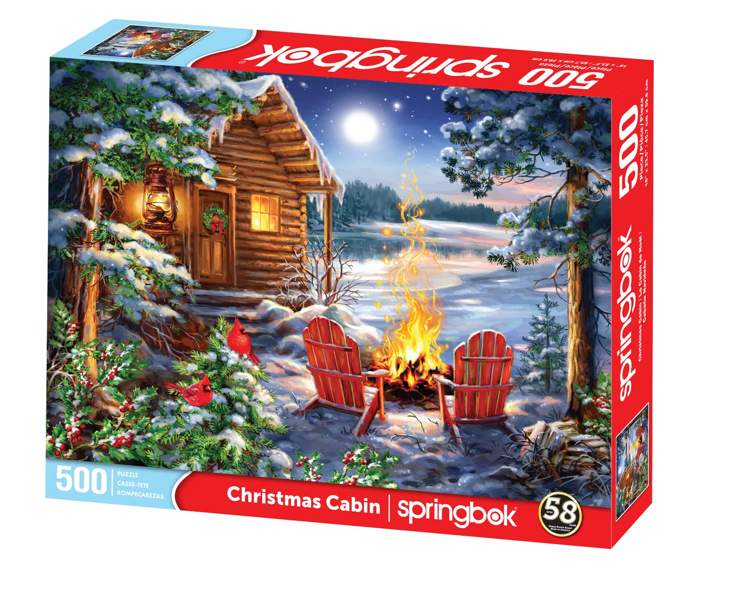 Springbok Christmas Cabin 500 Piece Jigsaw Puzzle for Adults or Children Designed for Holiday Fun- Made in The USA with Precision fit Pieces for a Great Puzzling Experience