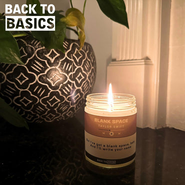 Back to Basics Candles | Blank Space - 9oz Soy Coconut Wax Fir Balsam Scented Candle for Home Decor, Taylor Inspired Birthday Gifts for Women, Best Friend, Swift Merch | Made in USA
