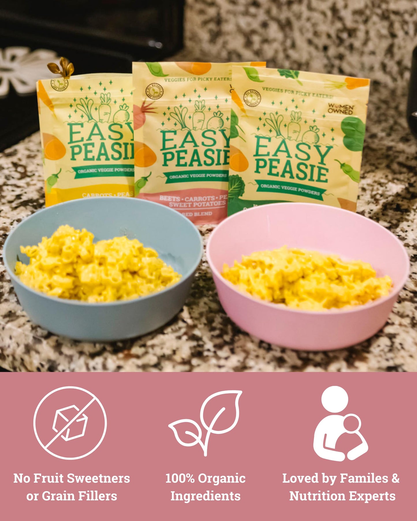 Easy Peasie Organic Veggie Powder Blends for Kids and Picky Eaters | Hidden Vegetable Powder Additive for Meals and Smoothies (3-Pack Pouches: Green, Red, and Original - each 2oz)