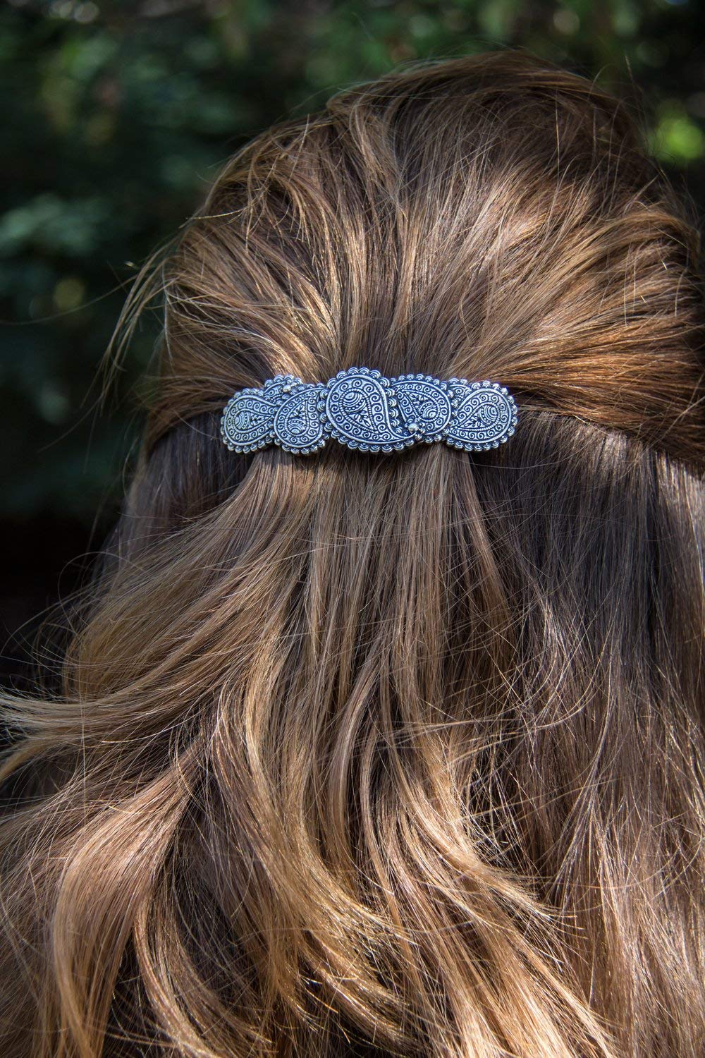 Paisley Hair Clip, Hand Cast Metal Barrette Made in the USA with a Medium 70mm Clip by Oberon Design, 1 Piece