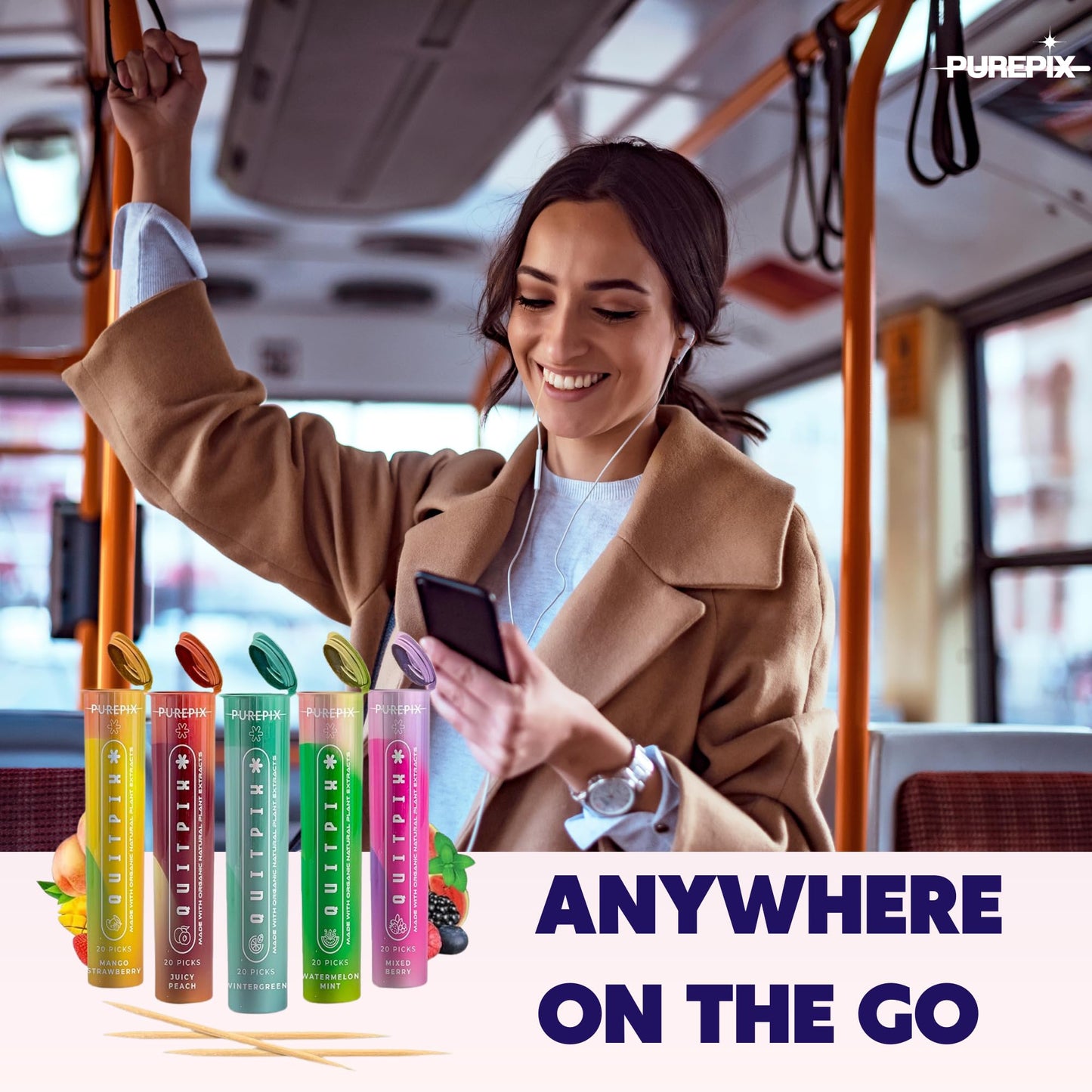 PurePix QuitPix to Help Quit Smoking Extra Thick Boosting Flavored Toothpicks with Lobelia Plant That can Help Quit Smoking - Oral Fixation - Nicotine Free - 5 Flavors Variety Pack