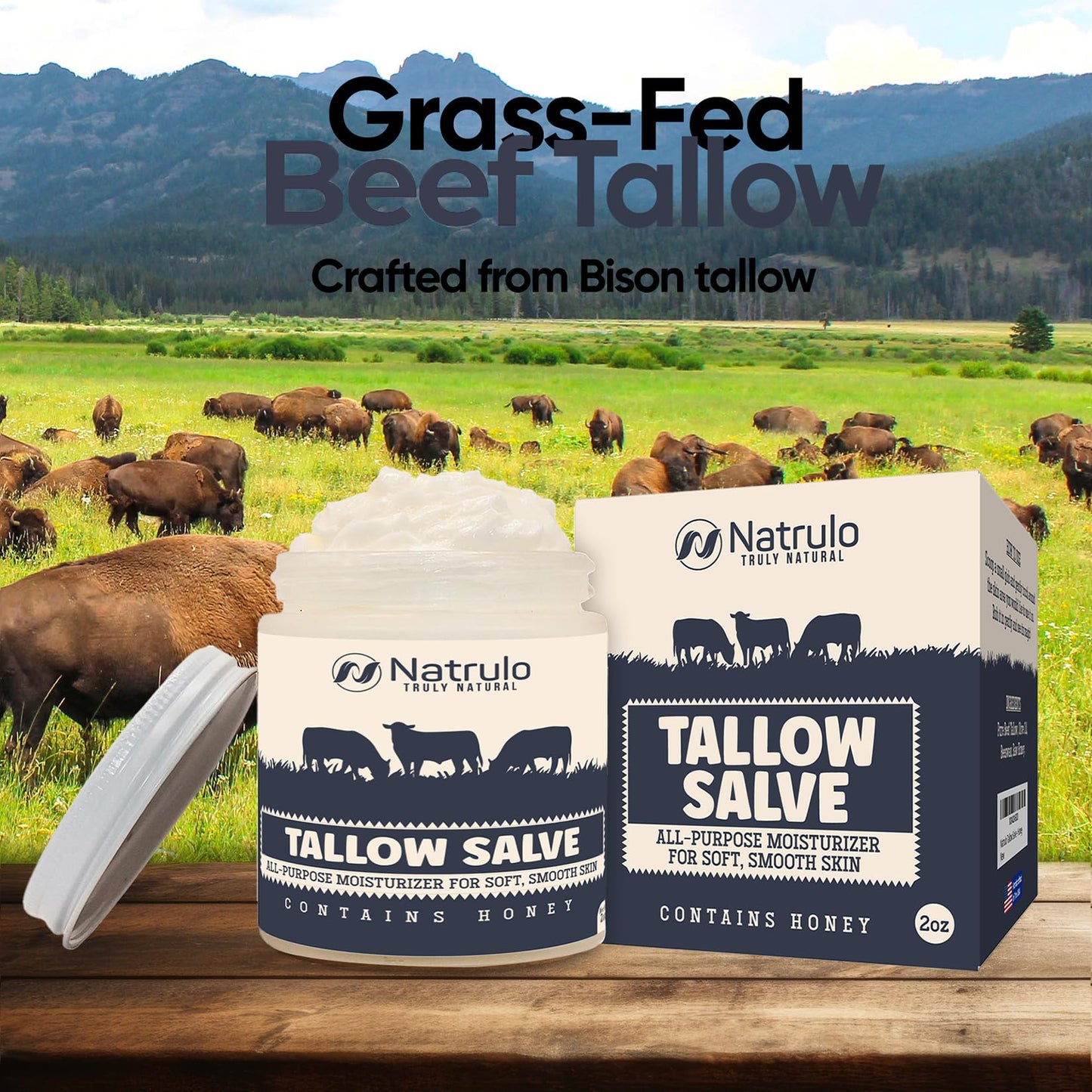 Beef Tallow Salve – All Natural Grass Fed Beef Tallow & Honey All Purpose Balm – Moisturizing Body Salve Great for Eczema, Cracked, Dry, Itchy, Irritated Skin – Skin Repair Skincare Made in USA