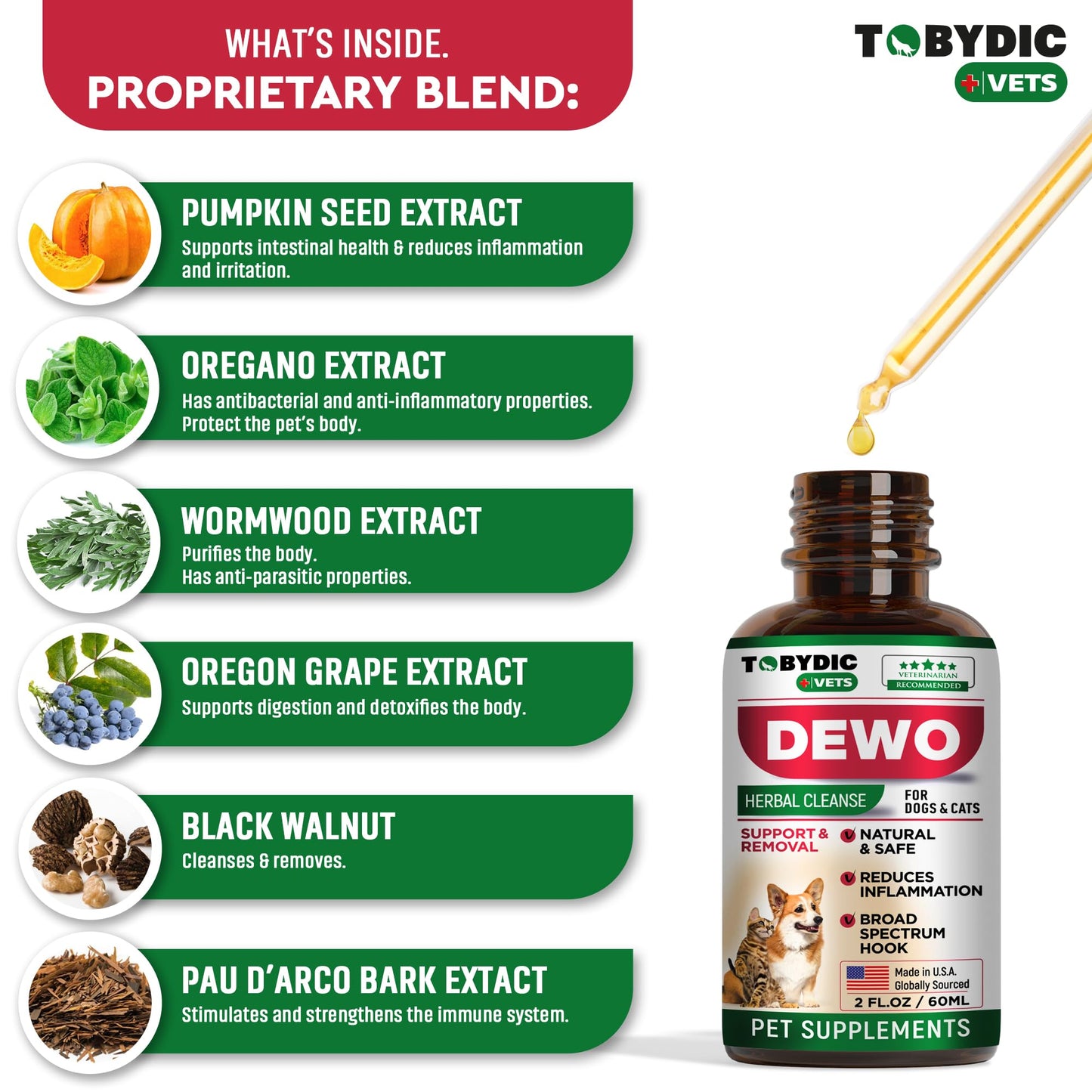 Tobydic Cats & Dogs Natural Broad Spectrum Intestinal Defense & Digestive Liquid Herbal Support - Promotes Gut Health - Supplement Drops Made in USA