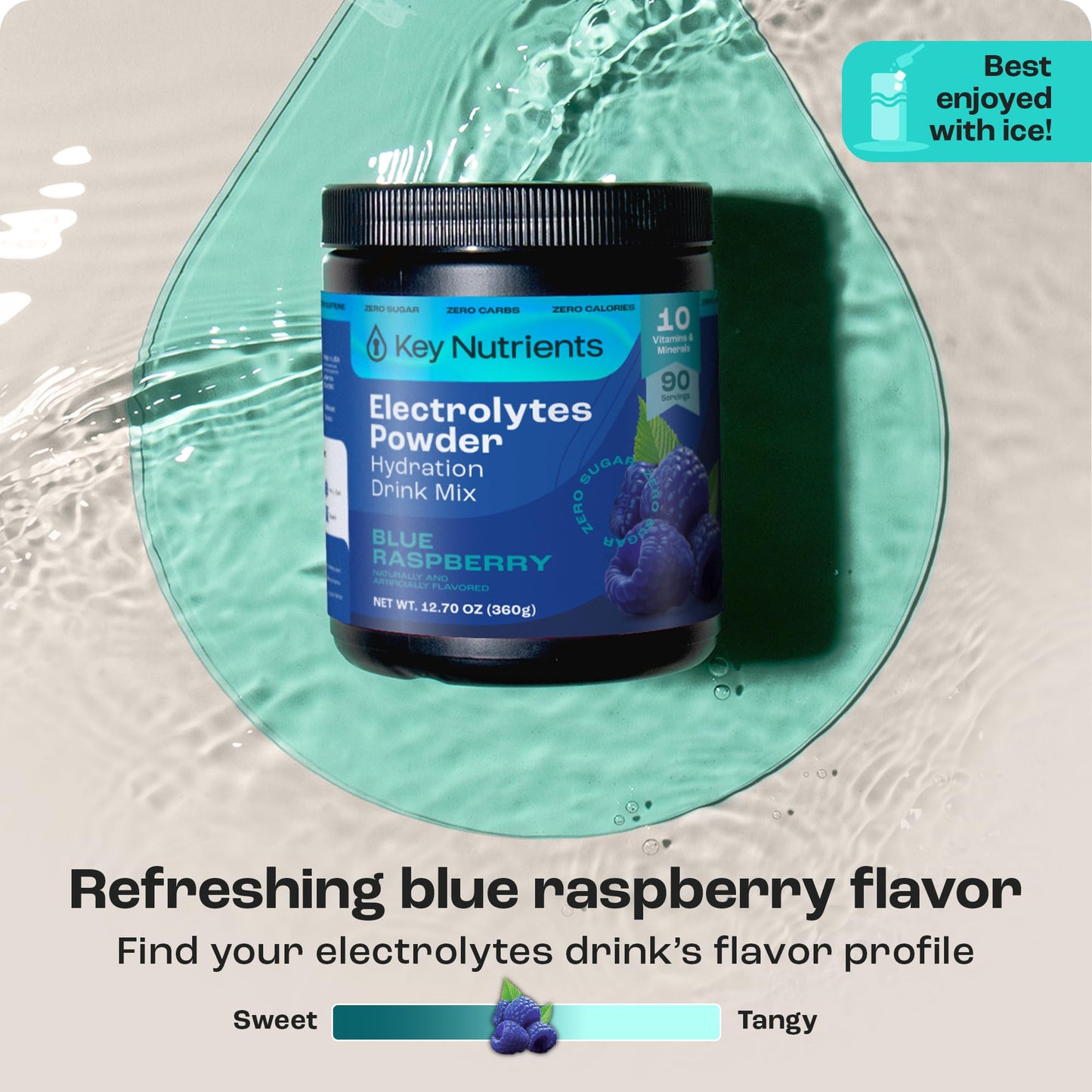 KEY NUTRIENTS Multivitamin Electrolytes Powder No Sugar - Sweet Blue Raspberry Electrolyte Powder - Endurance & Energy Supplement - Hydration Powder - No Calories - 90 Servings - Made in USA