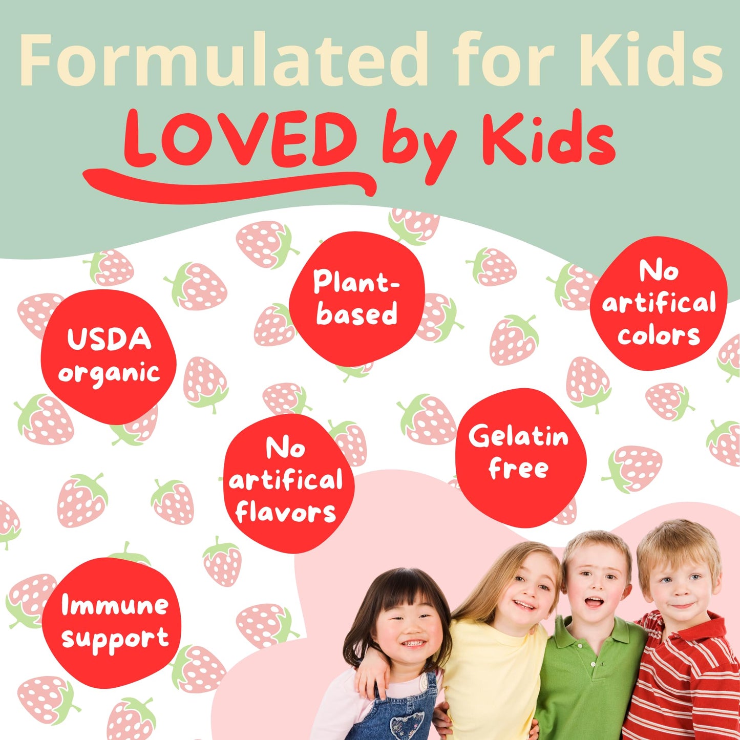 Kids Probiotics Gummies – Daycare Formulated Immunity Gummies - Immune System Boost & Improved Regularity - Plant-based Organic, 2.5 Billion CFU - DE111 Bacillus Subtilis - Strawberry – 1 Month Supply