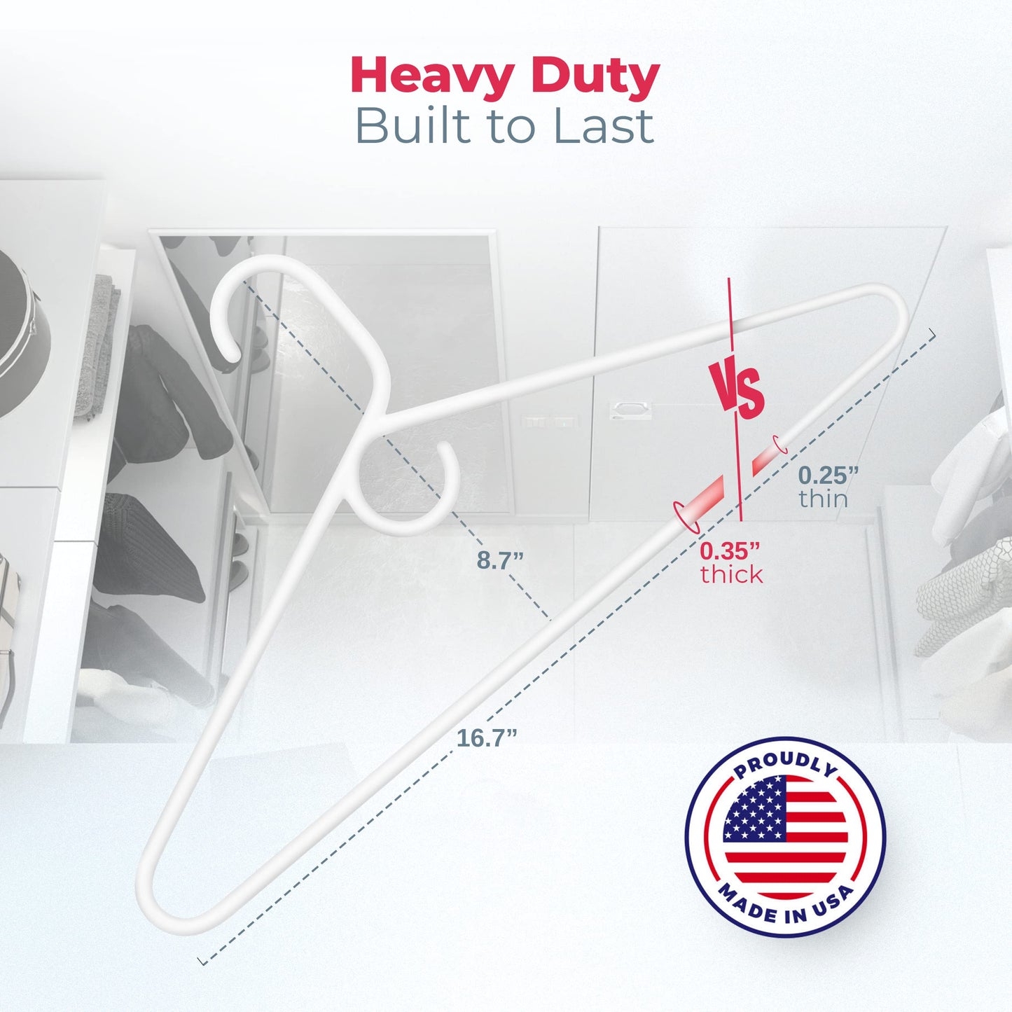 Made in USA Heavy Duty Plastic Clothes Hangers Bulk, 20 30 50 100 Pack Available, Strong Plastic Hangers, Jacket Coat Hangers, Thick Plastic Hanger for Closet and Clothing Hangars