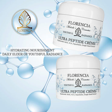 Florencia Ultra Peptide Cream - Nourishing, Organic Face Moisturizer with Hyaluronic Acid & Matrixyl 3000 - Hydrates, Rejuvenates, Firms, Improves Fine Lines - Natural & Vegan, 2 oz
