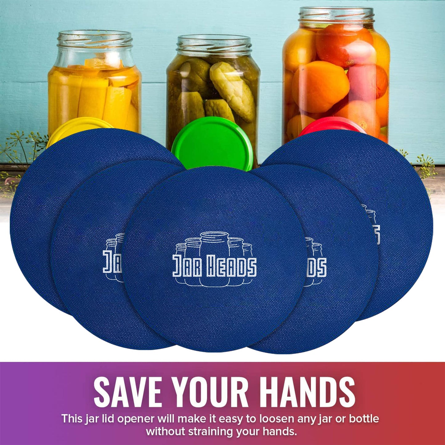 JAR HEADS Rubber Jar Opener Gripper Pad 5 Pack - Thick 5 Inch Grippers for Opening Jars Made in the USA - Jar Opener for Weak Hands & Seniors with Arthritis