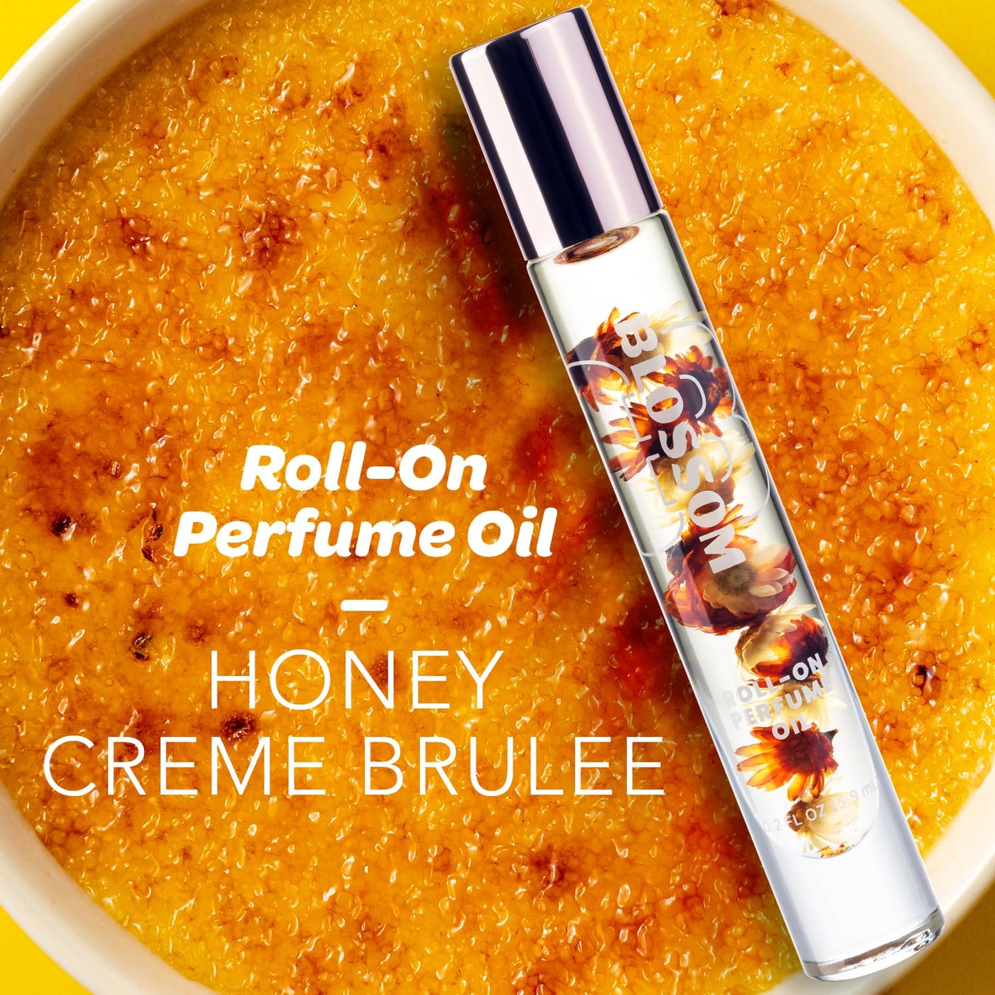 Blossom Roll on Perfume for Women Alcohol Free Gourmand Rollerball Perfume Oil with Essential Oils, Infused with Real Flowers, Made in USA, 0.20oz, (Honey, Vanilla Caramel, Sugar) Honey Crème Brulee