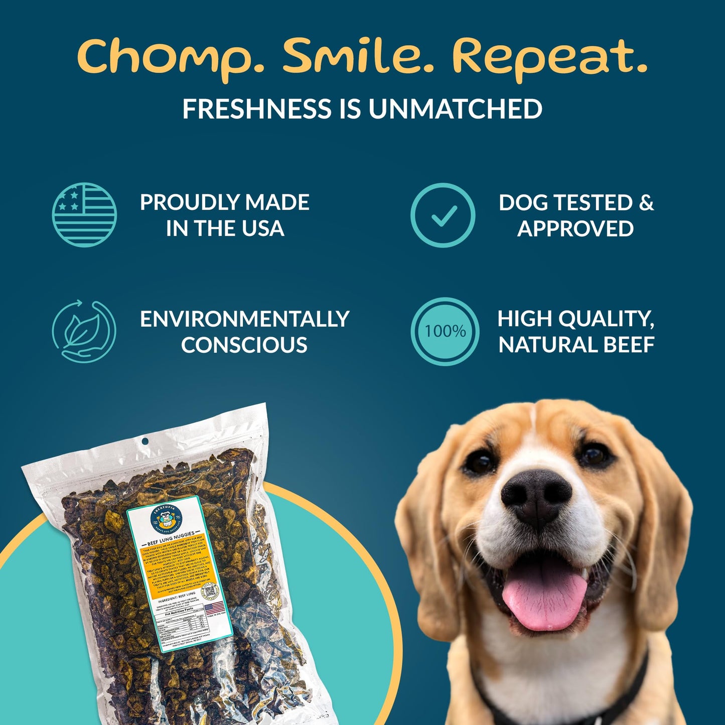 TREATOPIA Beef Lung Nuggies Dog Treats - All-Natural, Sustainable, Healthy, High Protein, Hand-Trimmed, Slow-Roasted, Made in The USA, Nutritious, No Additives, No Fillers