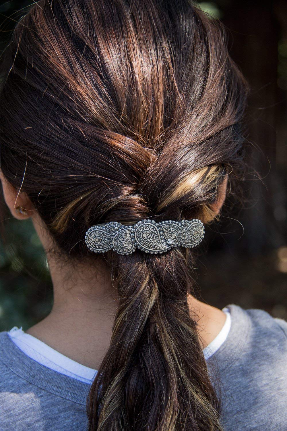 Paisley Hair Clip, Hand Cast Metal Barrette Made in the USA with a Medium 70mm Clip by Oberon Design, 1 Piece