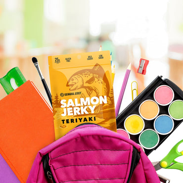 Kaimana Jerky Wild Caught Salmon Teriyaki Jerky - Organic Sweet & Savory Dried Fish Strips, Rich in Omega-3 & Protein, Low-Calorie, Gluten-Free, Less Sodium & Sugar, 3-Pack (2oz Each)