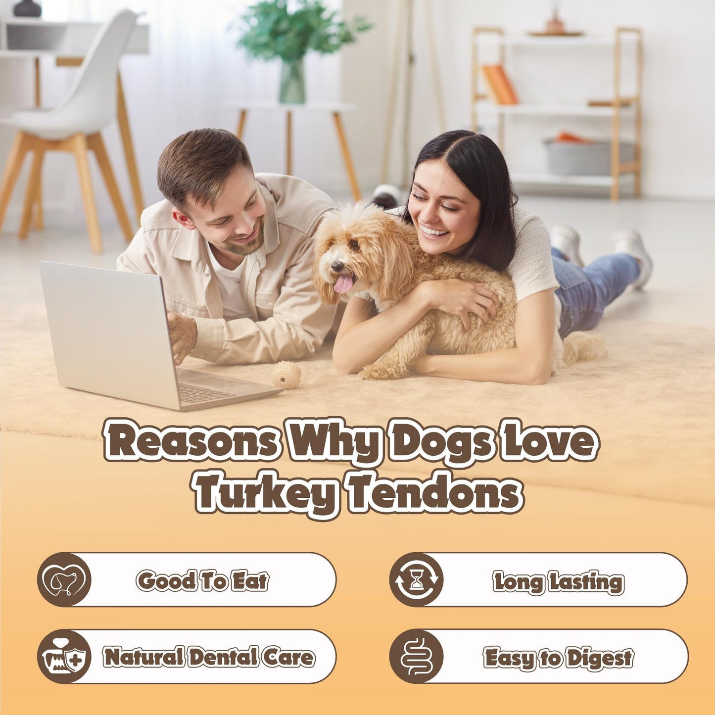 Gootoe Turkey Tendon Dog Treats 1 lb (Pack of 1) – 7 Inch Slice, 100% USA Sourced Turkey, Natural Snack, Premium Puppy Chews, Hypoallergenic, Rawhide Free, Reseal Value Bag, Size for Medium Breeds